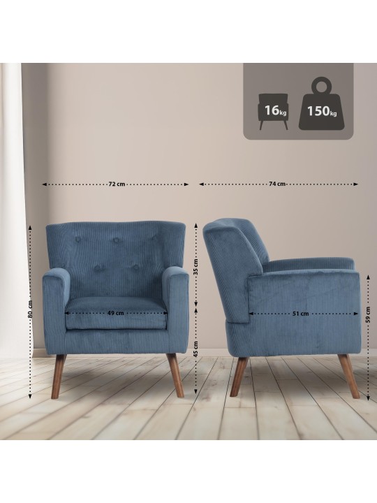 Kioni Cord fotel, kék