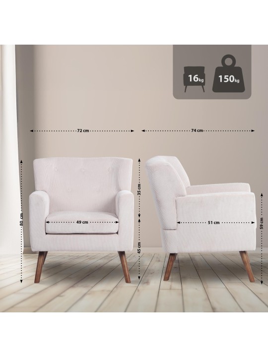 Kioni Cord fotel, krém