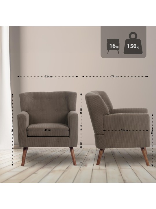 Kioni Cord fotel, sötétbarna