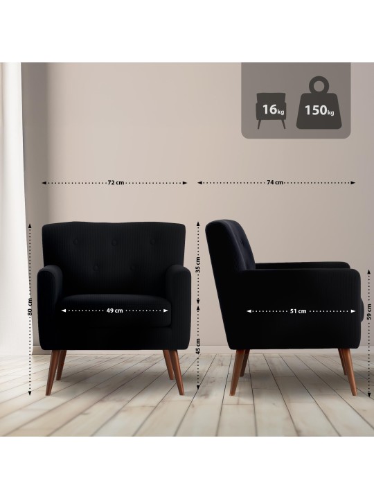 Kioni Cord fotel, fekete