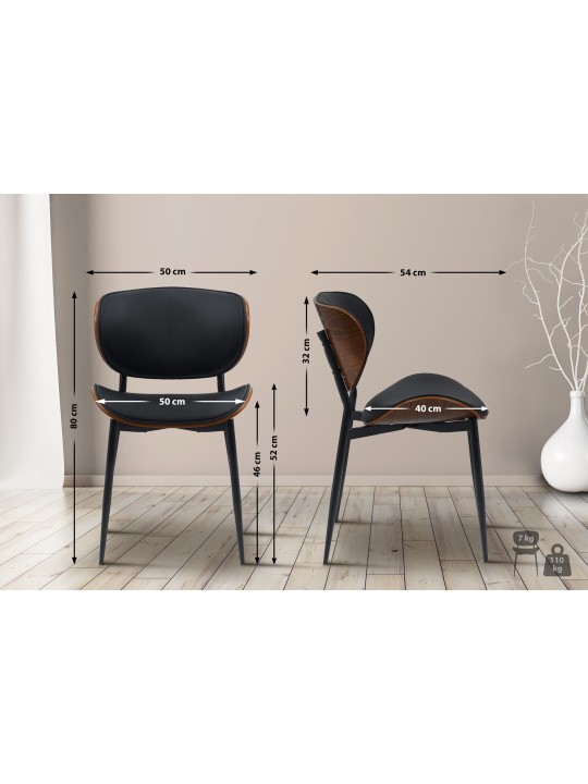 2 db étkezőszékből álló Enid műbőr szett, dió/fekete