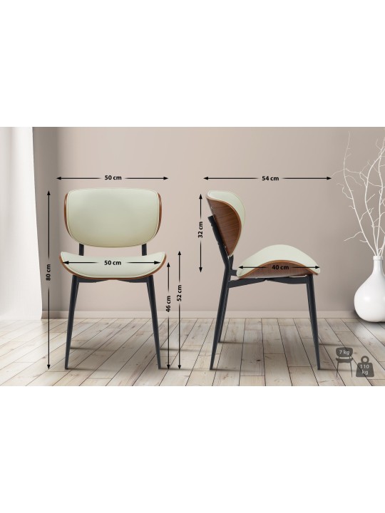 2 db étkezőszékből álló Enid műbőr szett, dió/krém 2 db étkezőszékből álló Enid műbőr szett, dió/krém