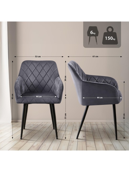 Étkezőszék Monett bársony B, sötétszürke