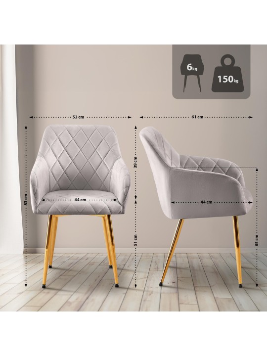 2db-os étkezőszék szett Monett velvet G, szürke