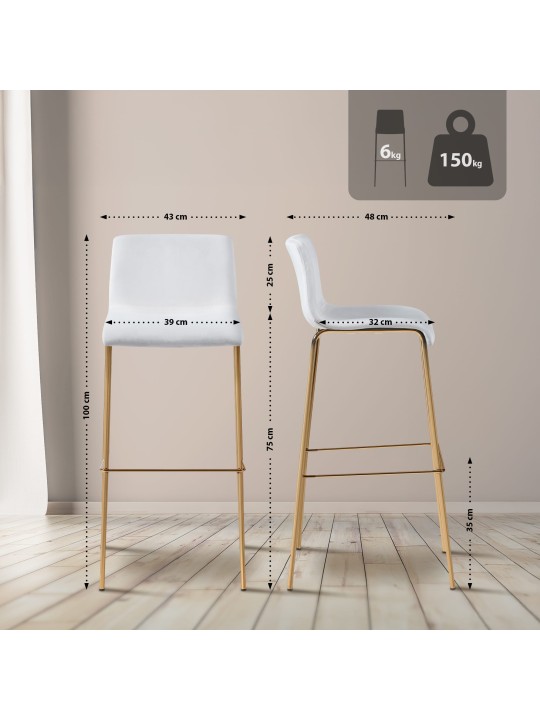 Bárszék Hoover Velvet 4 láb arany, krém