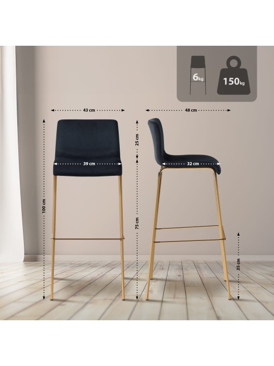 Bárszék Hoover Velvet 4 láb arany, fekete