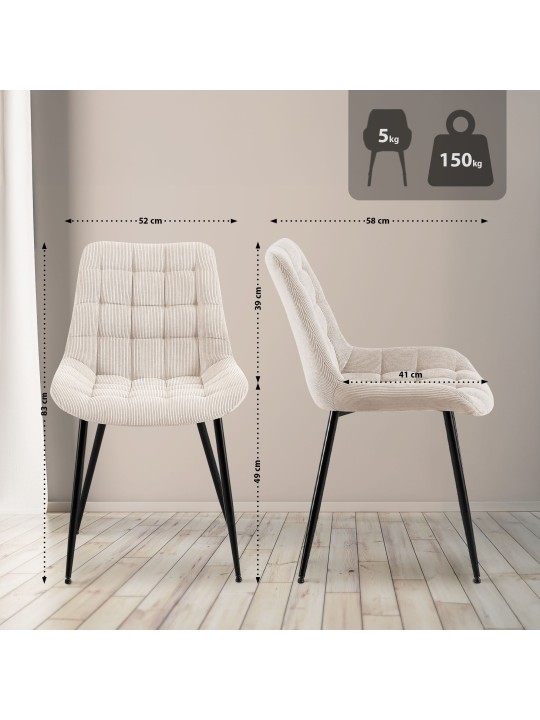 Sardna Cord étkezőszék, krém