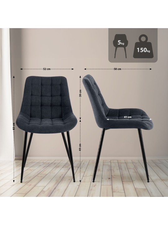 Sardna Cord étkezőszék, fekete