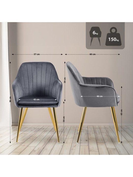 Étkezőszék Cheryl bársony arany, sötétszürke