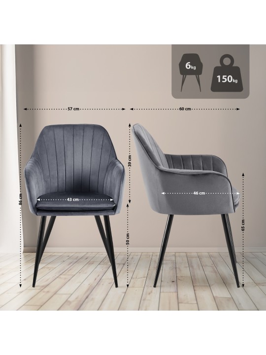 Cheryl bársony étkezőszék, sötétszürke