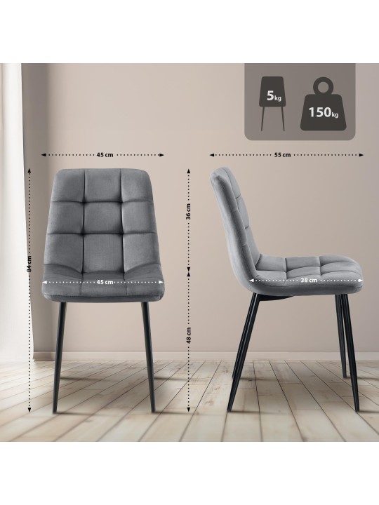 2 db Tilde bársony étkezőszék készlet, sötétszürke