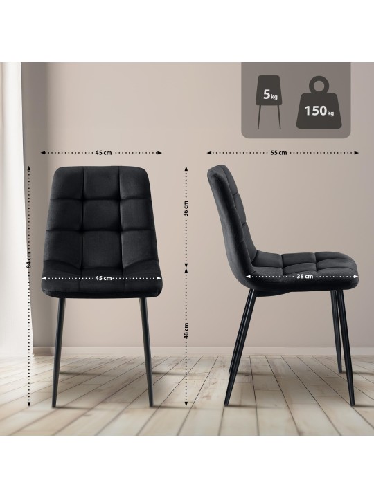 4 db Tilde bársony étkezőszék szett, fekete