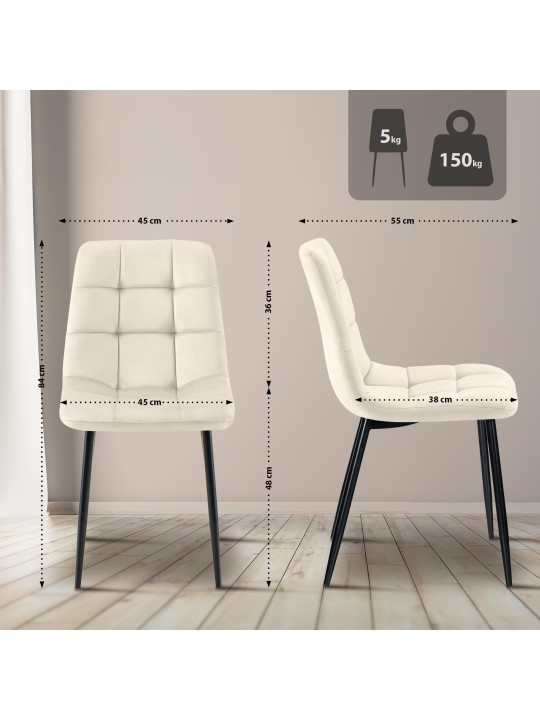 4 db Tilde bársony étkezőszék szett, krém