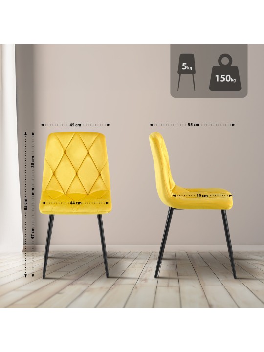 Clairton bársony étkezőszék, sárga