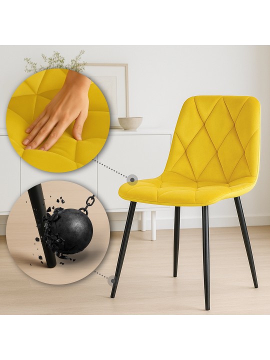 2 db Clairton bársony étkezőszékből álló készlet, sárga