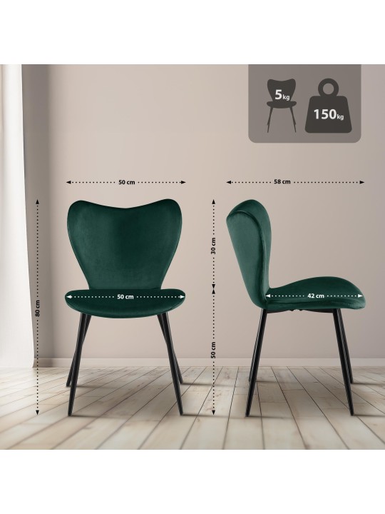Maika bársony étkezőszék, zöld