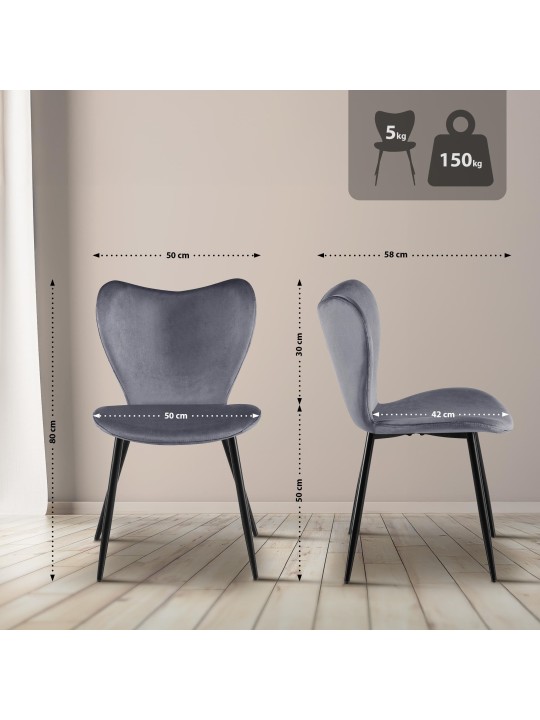 Maika bársony étkezőszék, sötétszürke
