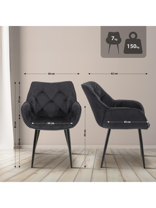 Tanna bársony szék, fekete