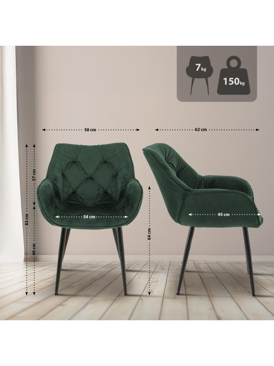 Tanna bársony 2db-os székkészlet, zöld