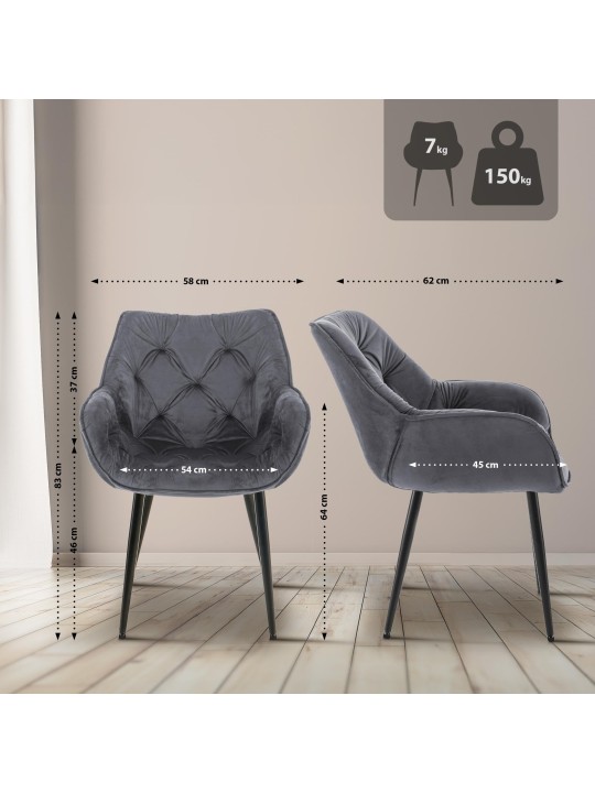 Tanna bársony 4db-os székkészlet, sötétszürke Tanna bársony 4db-os székkészlet, sötétszürke