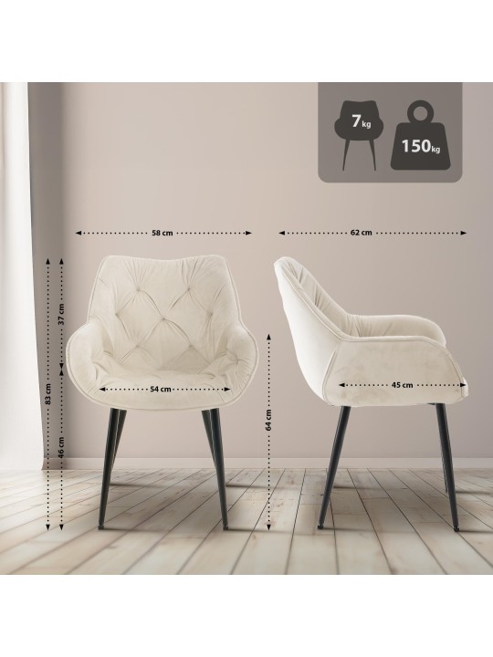 Tanna bársony 4db-os székkészlet, krém