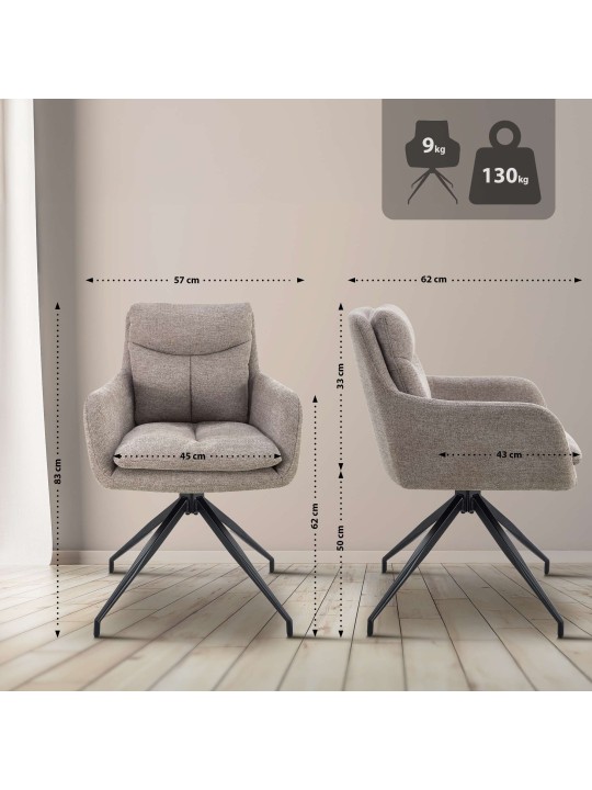 2 db Somers szövetből álló étkezőszék szett, taupe