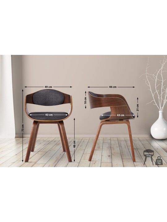 2 székből álló Kingston szövet készlet, dió/világosszürke