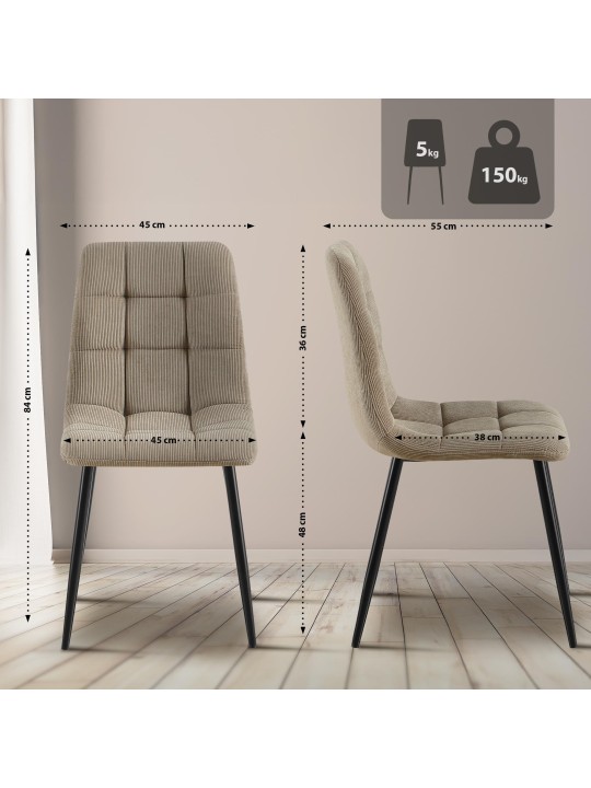 4 db Tilde Cord étkezőszék készlet, taupe