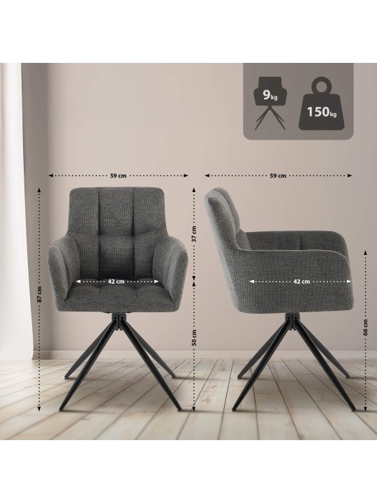 2 db Jonah szövet étkezőszékből álló készlet, sötétszürke