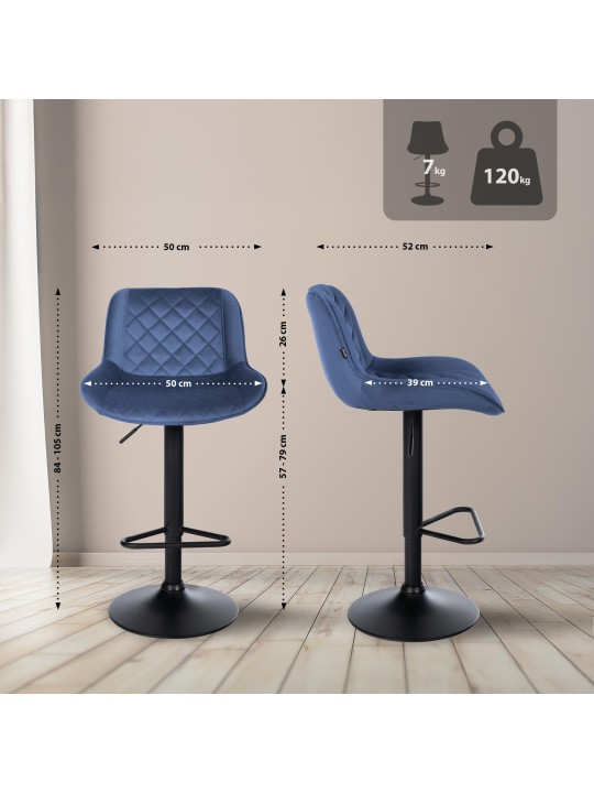 2 db-os bárszék készlet Kasson bársony, kék 2 db-os bárszék készlet Kasson bársony, kék