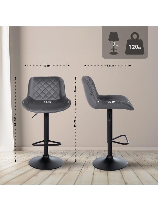 2 db-os bárszék készlet Kasson bársony, sötétszürke 2 db-os bárszék készlet Kasson bársony, sötétszürke