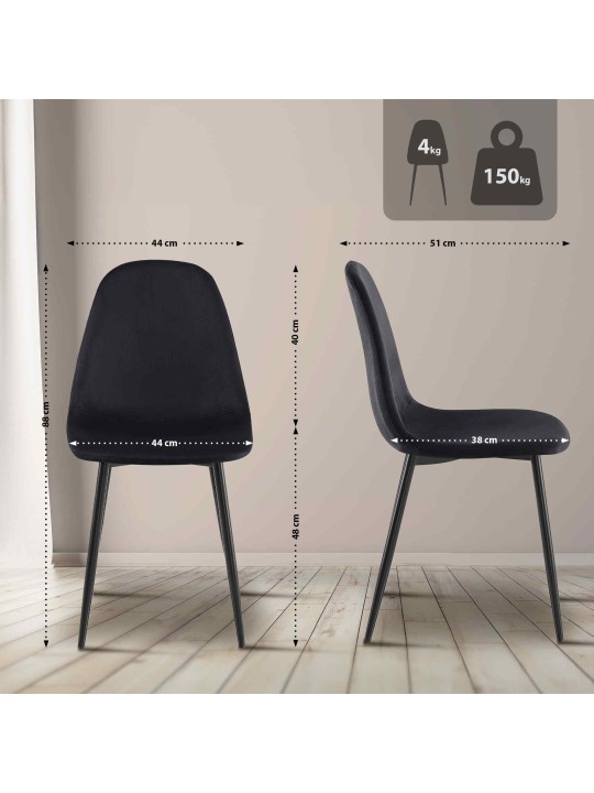 Napier bársony étkezőszék, fekete