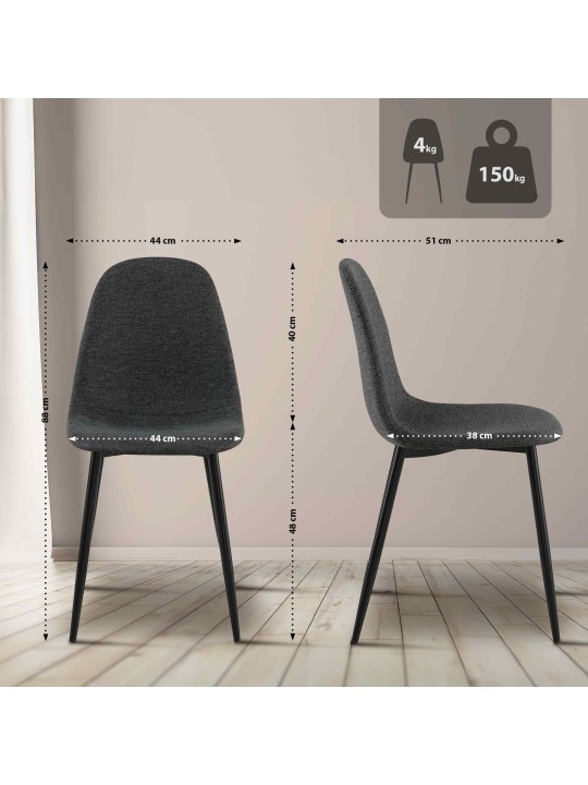 Napier szövetből álló étkezőszék szett 4 db, fekete