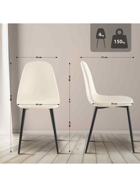 4 db Napier bársony étkezőszék készlet, krém