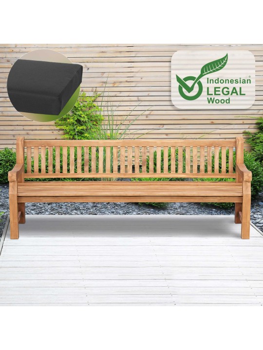 Teak pad Jackson ülőpárnával 240 cm + teak, sötétszürke