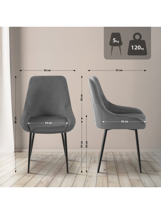 2 db Elmira bársony étkezőszékből álló készlet, sötétszürke