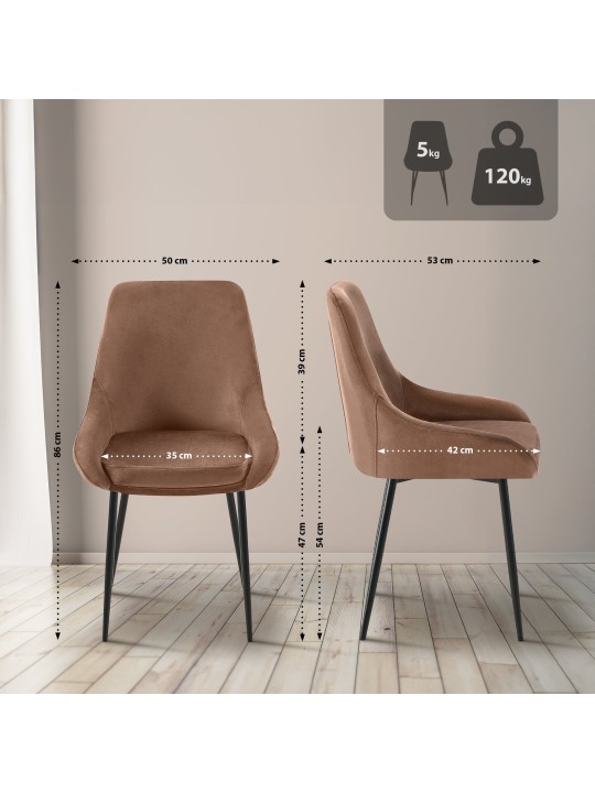 2 db Elmira bársony étkezőszékből álló készlet, barna