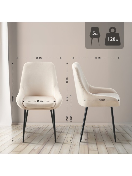 2 db Elmira bársony étkezőszékből álló készlet, krém