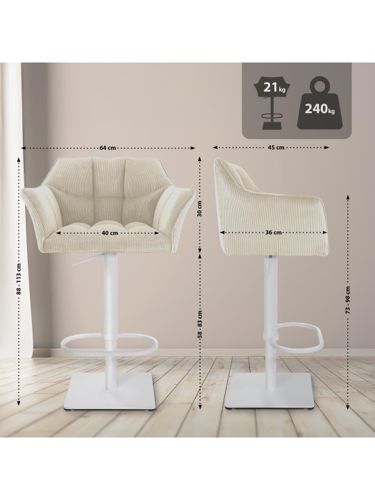 Bárszék Damaso W Cord, krém