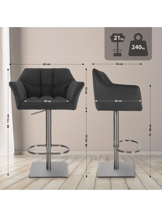 Bárszék Damaso E Cord, sötétszürke