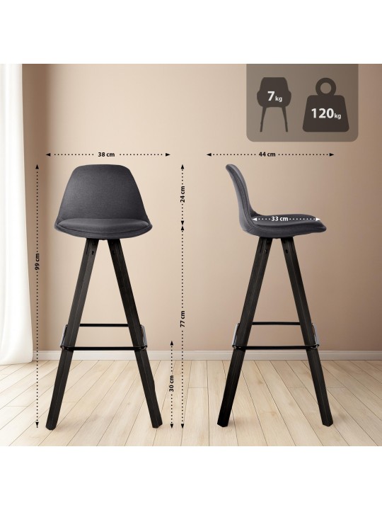 Corbin szövet négyzet alakú bárszék szett 2 db, sötétszürke