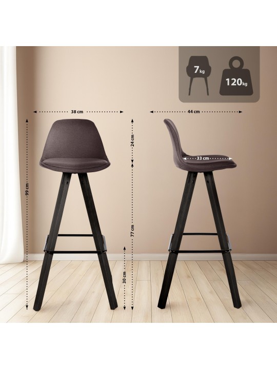 Corbin szövet négyzet alakú bárszék szett 2 db, barna