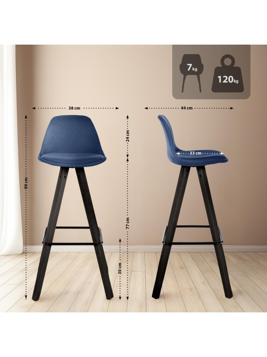 Corbin szövet négyzet alakú bárszék szett 2 db, kék