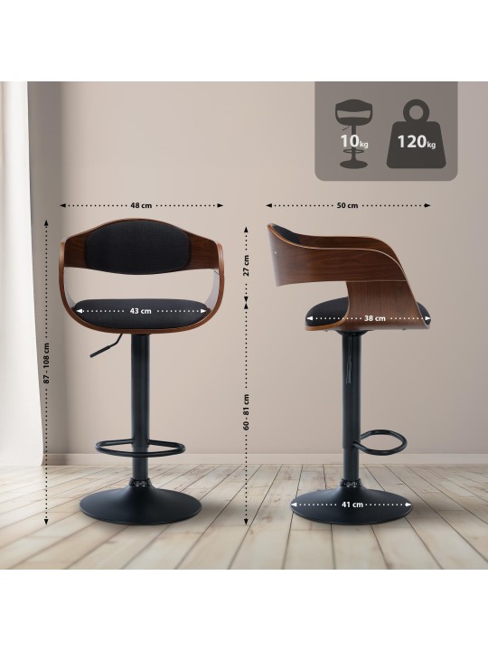 2 db Kingston B szövet bárszék készlet, dió/fekete