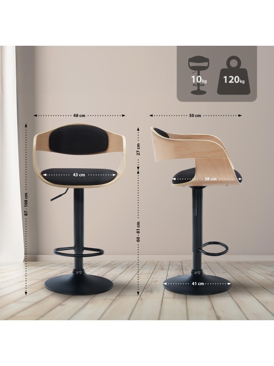 2 db Kingston B szövet bárszék készlet, natúr/fekete