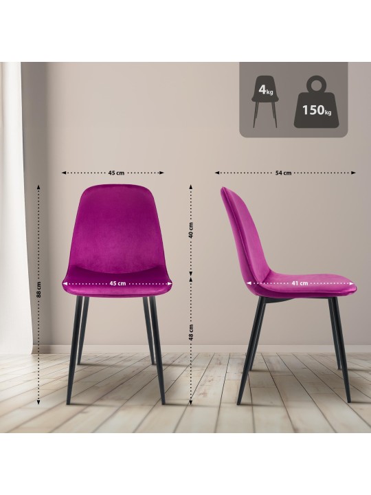 2 db Maryam bársony étkezőszékből álló készlet, lila