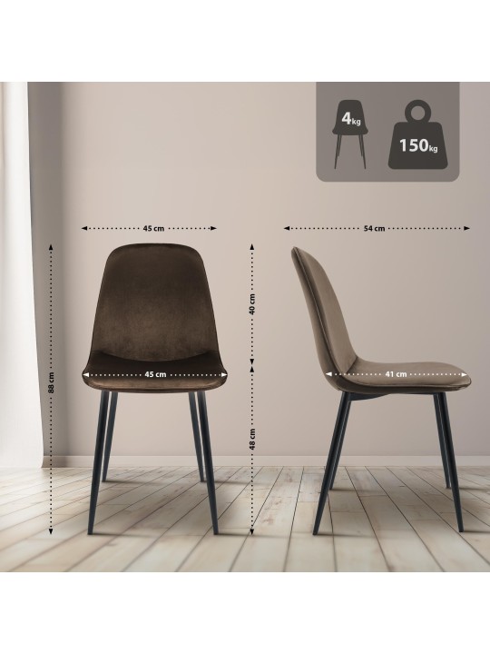 2 db Maryam bársony étkezőszékből álló készlet, barna