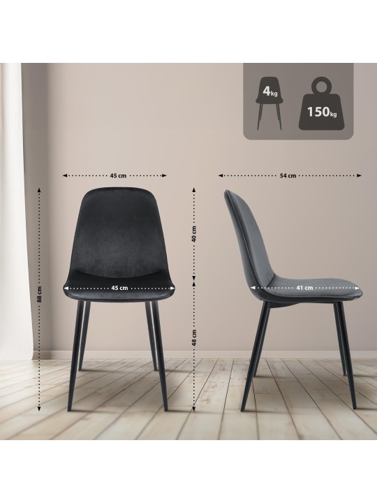 2 db Maryam bársony étkezőszékből álló készlet, sötétszürke