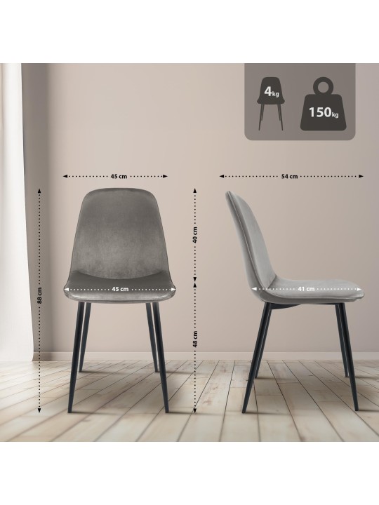 2 db Maryam bársony étkezőszékből álló készlet, világosszürke