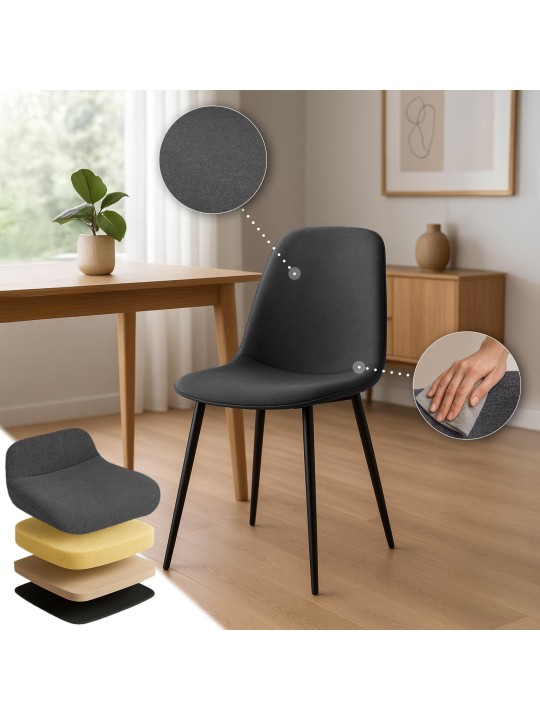 2 db Maryam szövet étkezőszékből álló készlet, sötétszürke